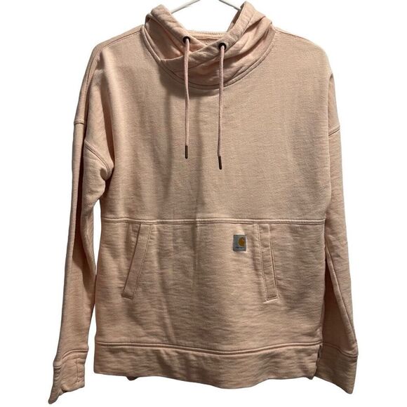 Women’s Peach Carhartt Cross Neck Relaxed Fit Hoodie Size Extra Small - Picture 1 of 7